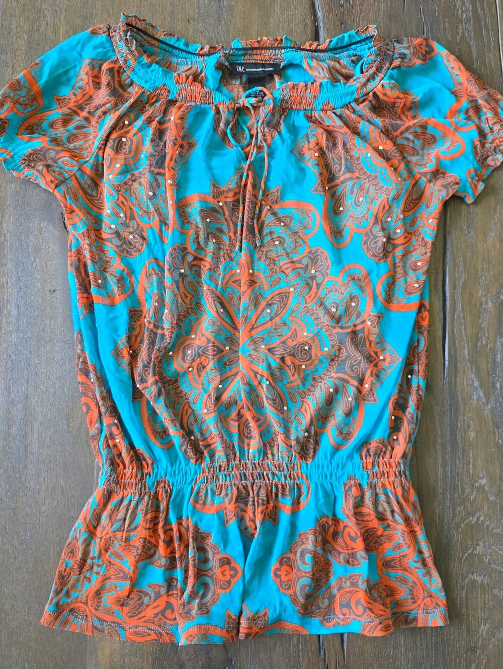 Vintage INC International Concepts Teal Rust Paisley Top Size M